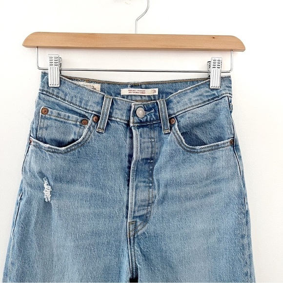 LEVI’S | Ribcage Straight Ankle Jeans Size 25 Light Wash Distressed Tango Fade - Picture 7 of 12